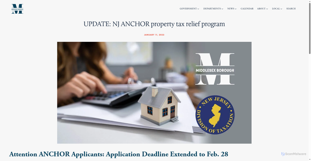 Security scan screenshot of https://www.middlesexboro-nj.gov/latest-news/nj-anchor-property-tax-relief-program