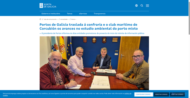 Security scan screenshot of https://www.xunta.gal/notas-de-prensa/-/nova/018776/portos-galicia-traslada-confraria-club-maritimo-corcubion-avances-estudio-ambiental