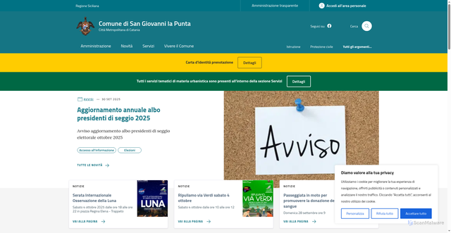 Security scan screenshot of https://comune.sangiovannilapunta.ct.it/