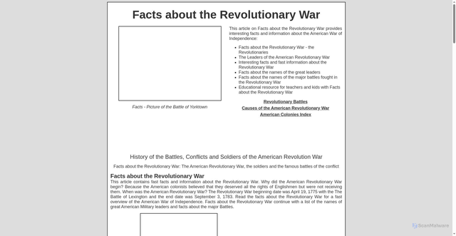 Security scan screenshot of https://www.landofthebrave.info/facts-about-revolutionary-war.htm