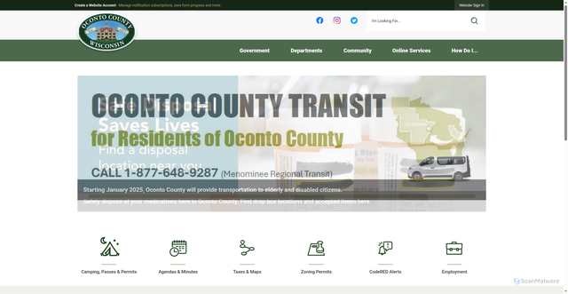 Security scan screenshot of https://www.ocontocountywi.gov/