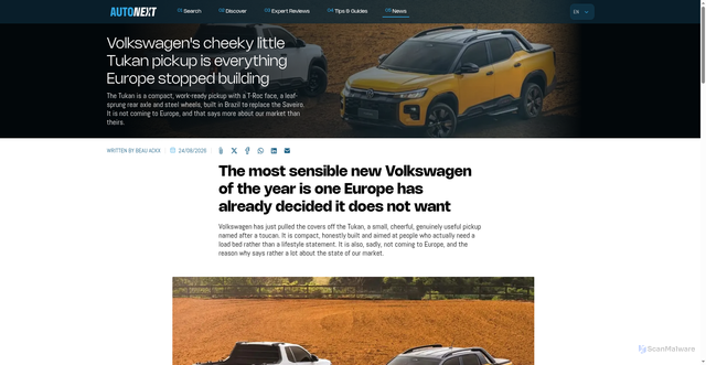 Security scan screenshot of https://www.autonext.co/news/volkswagen-tukan-compact-pickup-south-america-not-europe
