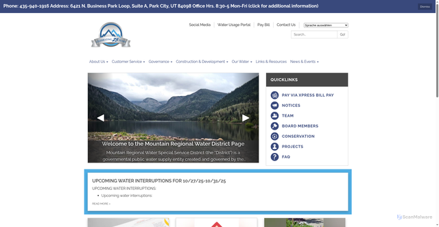 Security scan screenshot of https://www.mtnregionalwaterutah.gov/