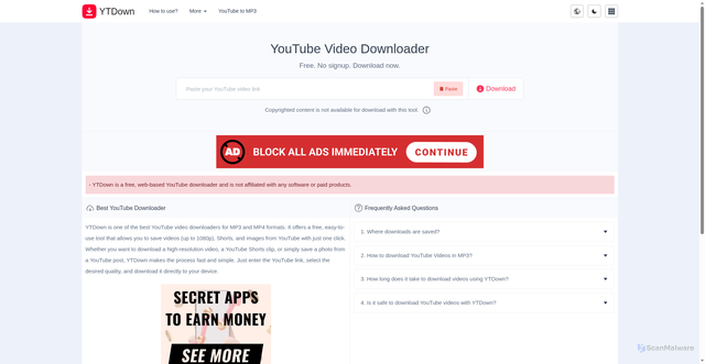 Security scan screenshot of https://ytdown.to