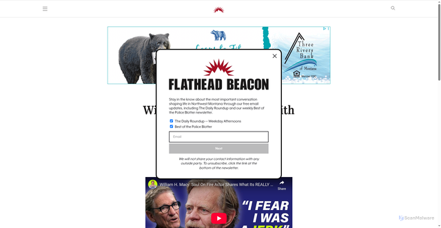 Security scan screenshot of https://flatheadbeacon.com/2025/12/17/william-h-macy-on-par-with-maury-povich/