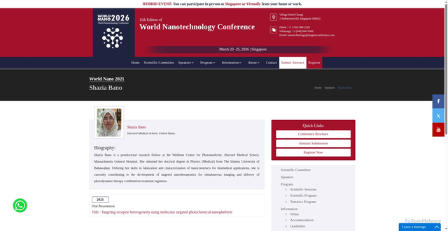 Security scan screenshot of https://worldnanotechnologyconference.com/speaker/shazia-bano