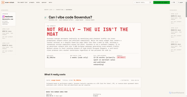 Security scan screenshot of https://ecomrestack.com/sovendus