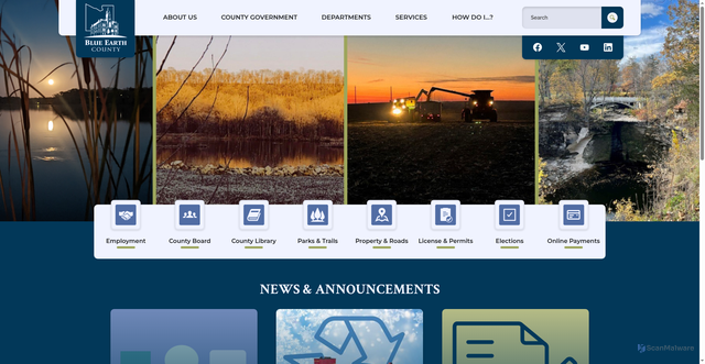 Security scan screenshot of https://www.blueearthcountymn.gov/