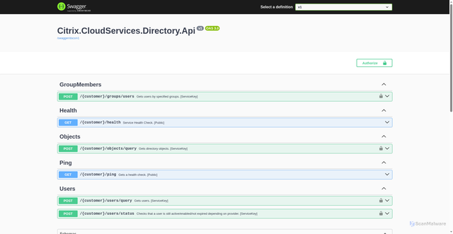 Security scan screenshot of https://directory-direct-australiaeast-release-a.citrixworkspacesapi.net