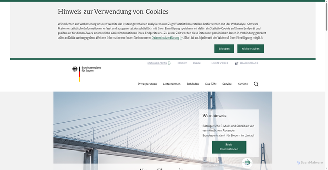 Security scan screenshot of http://www.bzst.bund.de