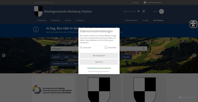 Security scan screenshot of https://www.comune.monguelfo-tesido.bz.it/de