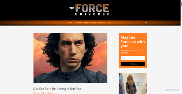 Security scan screenshot of https://theforceuniverse.com/movies/kylo-ren-bio/