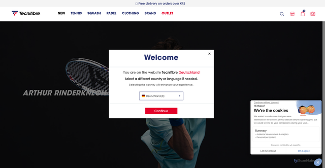 Security scan screenshot of https://tecnifibre.com/en/biographie-arthurrinderknech.html?srsltid=AfmBOoqtODDeGeTrNquTAak1ftXeZxV9M8_MvyTKg13vHHG1XD3-yniM