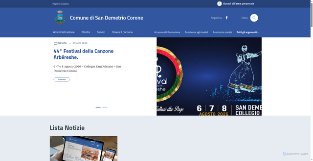 Security scan screenshot of https://www.comune.sandemetriocorone.cs.it