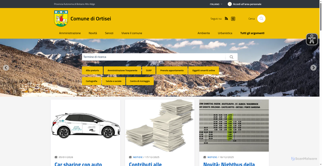 Security scan screenshot of https://www.comune.ortisei.bz.it/it