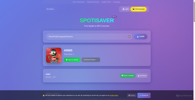 Security scan screenshot of https://spotisaver.net/en/track/6Se1RGQEVquqpxqG0tmyUe/