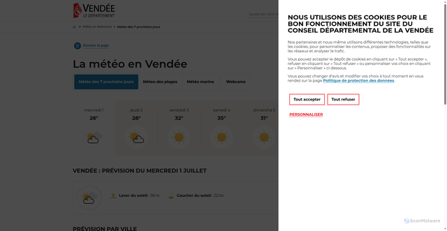 Security scan screenshot of https://www.vendee.fr/meteo-de-la-vendee/meteo-des-7-prochains-jours
