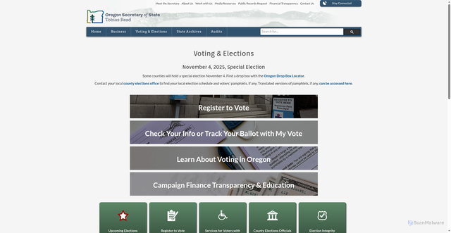 Security scan screenshot of https://sos.oregon.gov/voting-elections/Pages/default.aspx