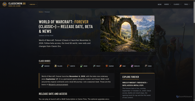 Security scan screenshot of https://classicwow.gg/forever