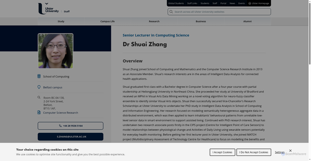 Security scan screenshot of https://www.ulster.ac.uk/staff/s-zhang