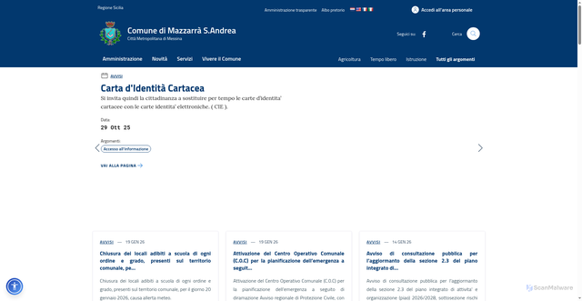 Security scan screenshot of https://comune.mazzarrasantandrea.me.it/