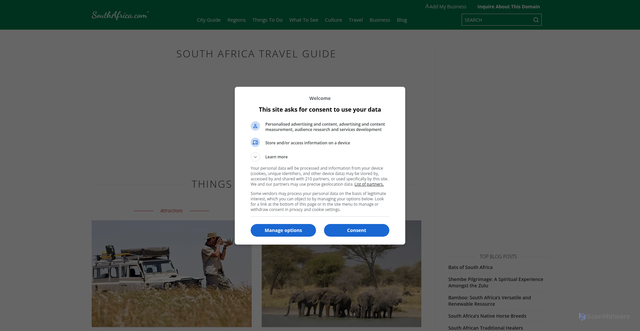 Security scan screenshot of https://southafrica.com/