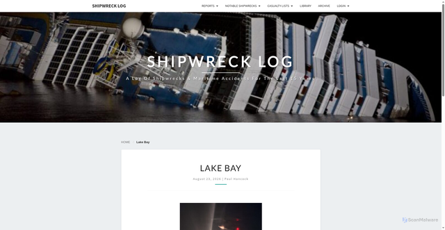 Security scan screenshot of https://shipwrecklog.com/log/2026/08/lake-bay/