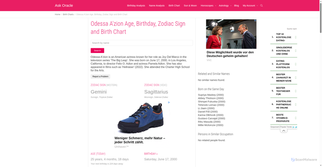 Security scan screenshot of https://www.ask-oracle.com/birth-chart/odessa-azion/