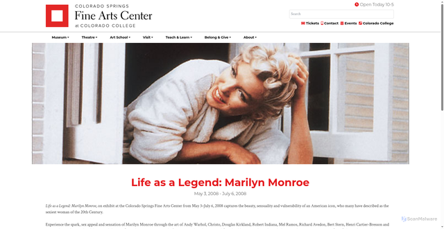 Security scan screenshot of https://fac.coloradocollege.edu/exhibits/life-as-a-legend-marilyn-monroe/