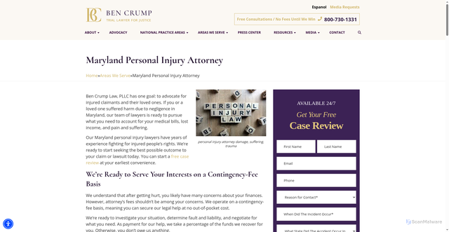 Security scan screenshot of https://bencrump.com/maryland-personal-injury-lawyer/