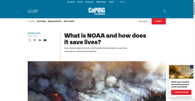 Security scan screenshot of https://pirg.org/colorado/foundation/resources/what-is-noaa-and-how-does-it-save-lives/