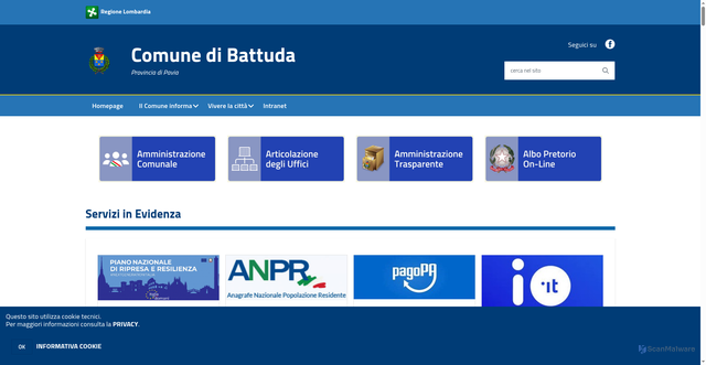 Security scan screenshot of https://www.comune.battuda.pv.it/hh/index.php