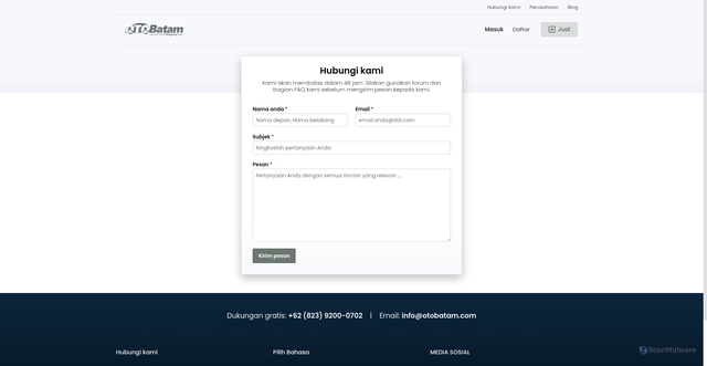 Security scan screenshot of https://otobatam.com/index.php?page=contact