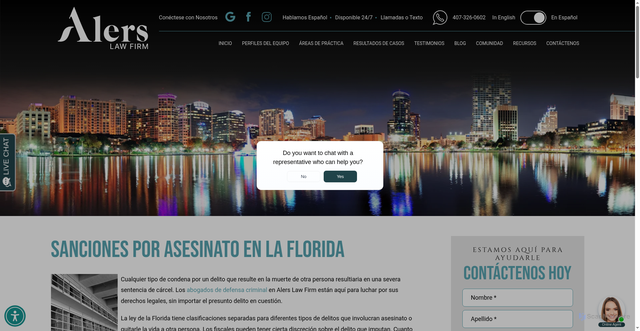 Security scan screenshot of https://alerslawfirm.com/es/sanciones-por-asesinato-en-la-florida/