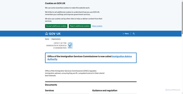 Security scan screenshot of https://www.gov.uk/government/organisations/office-of-the-immigration-services-commissioner