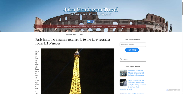 Security scan screenshot of https://johnhendersontravel.com/paris-in-spring-means-a-return-trip-to-the-louvre-and-a-room-full-of-nudes/