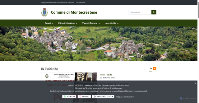 Security scan screenshot of https://www.comune.montecrestese.vb.it/it-it/home