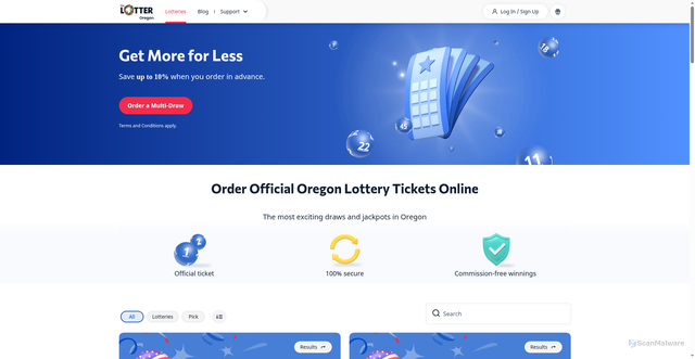 Security scan screenshot of https://or.thelotter.us/lottery-tickets/
