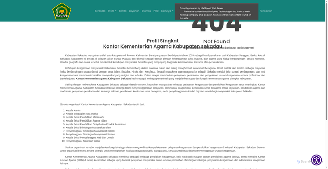 Security scan screenshot of https://kemenagsekadau.com/Profil/sejarah