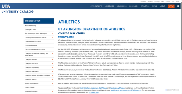 Security scan screenshot of https://catalog.uta.edu/otheroffices/athletics/
