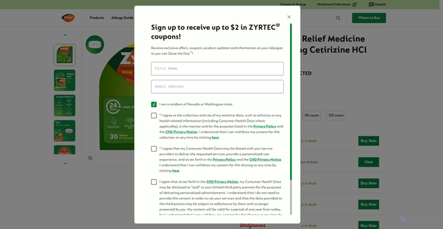 Security scan screenshot of https://www.zyrtec.com/products/zyrtec-tablets