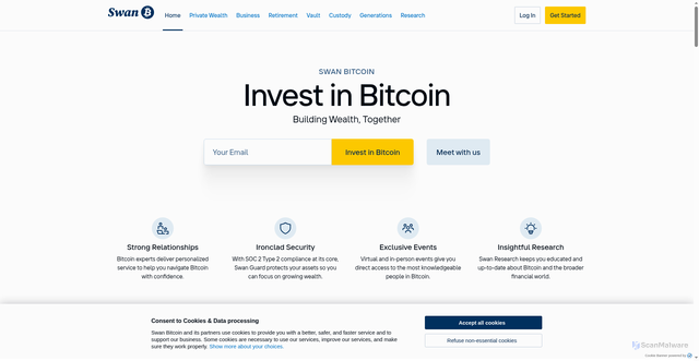 Security scan screenshot of https://swanbitcoin.com
