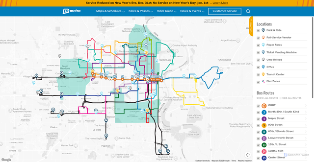 Security scan screenshot of https://www.ometro.com/maps-schedules/map/