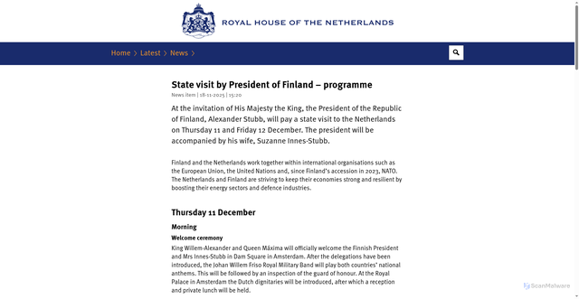 Security scan screenshot of https://www.royal-house.nl/latest/news/2025/11/18/state-visit-by-president-of-finland-programme