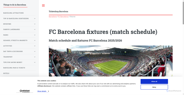 Security scan screenshot of https://ticketshop.barcelona/schedule.html