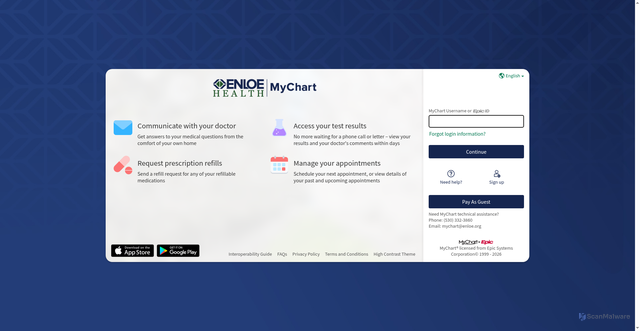 Security scan screenshot of https://mychart.et1034.epichosted.com