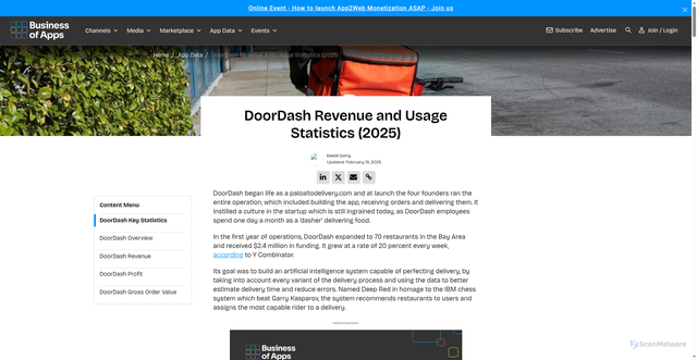 Security scan screenshot of https://www.businessofapps.com/data/doordash-statistics/
