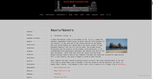 Security scan screenshot of https://www.dark-tourism.com/index.php/nauru
