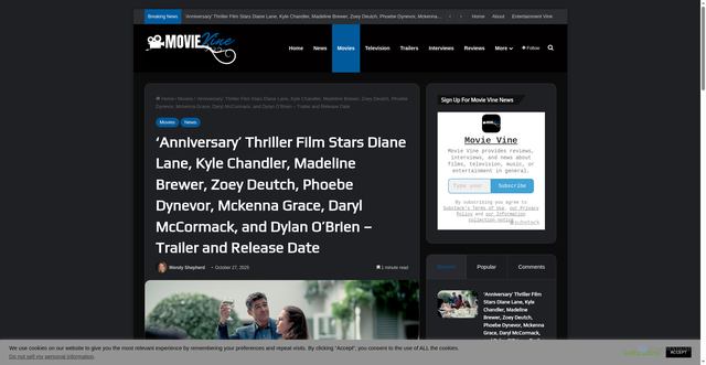 Security scan screenshot of https://www.movievine.com/movies/anniversary-thriller-film-stars-diane-lane-kyle-chandler-madeline-brewer-zoey-deutch-phoebe-dynevor-mckenna-grace-daryl-mccormack-and-dylan-obrien-trailer-and-release-date/