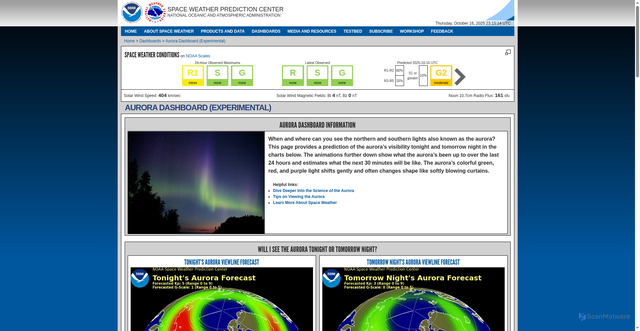 Security scan screenshot of https://www.spaceweather.gov/communities/aurora-dashboard-experimental